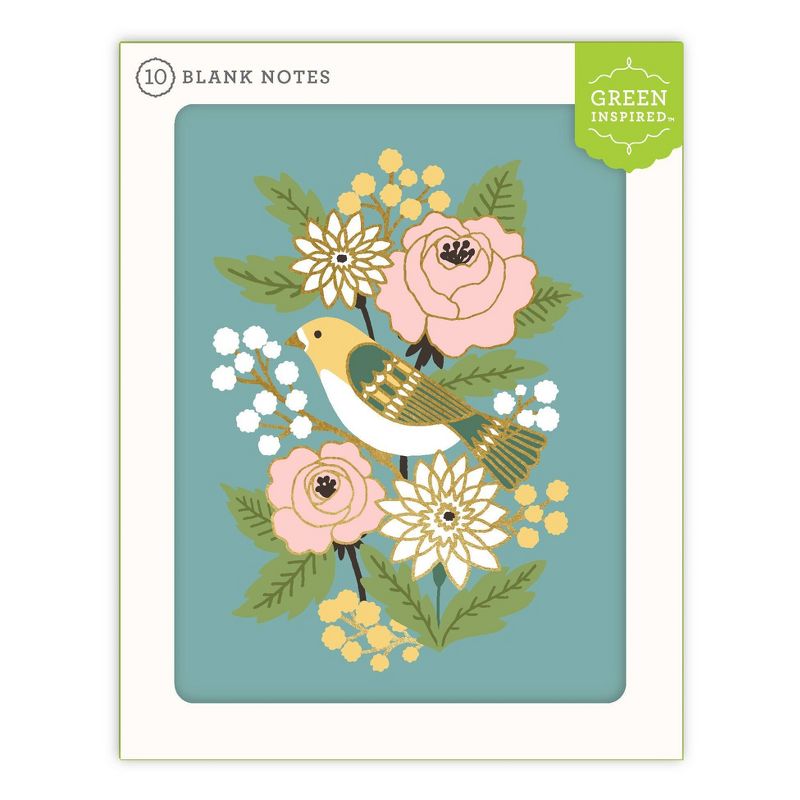 Green Inspired 10ct Bird And Blooms Blank Cards