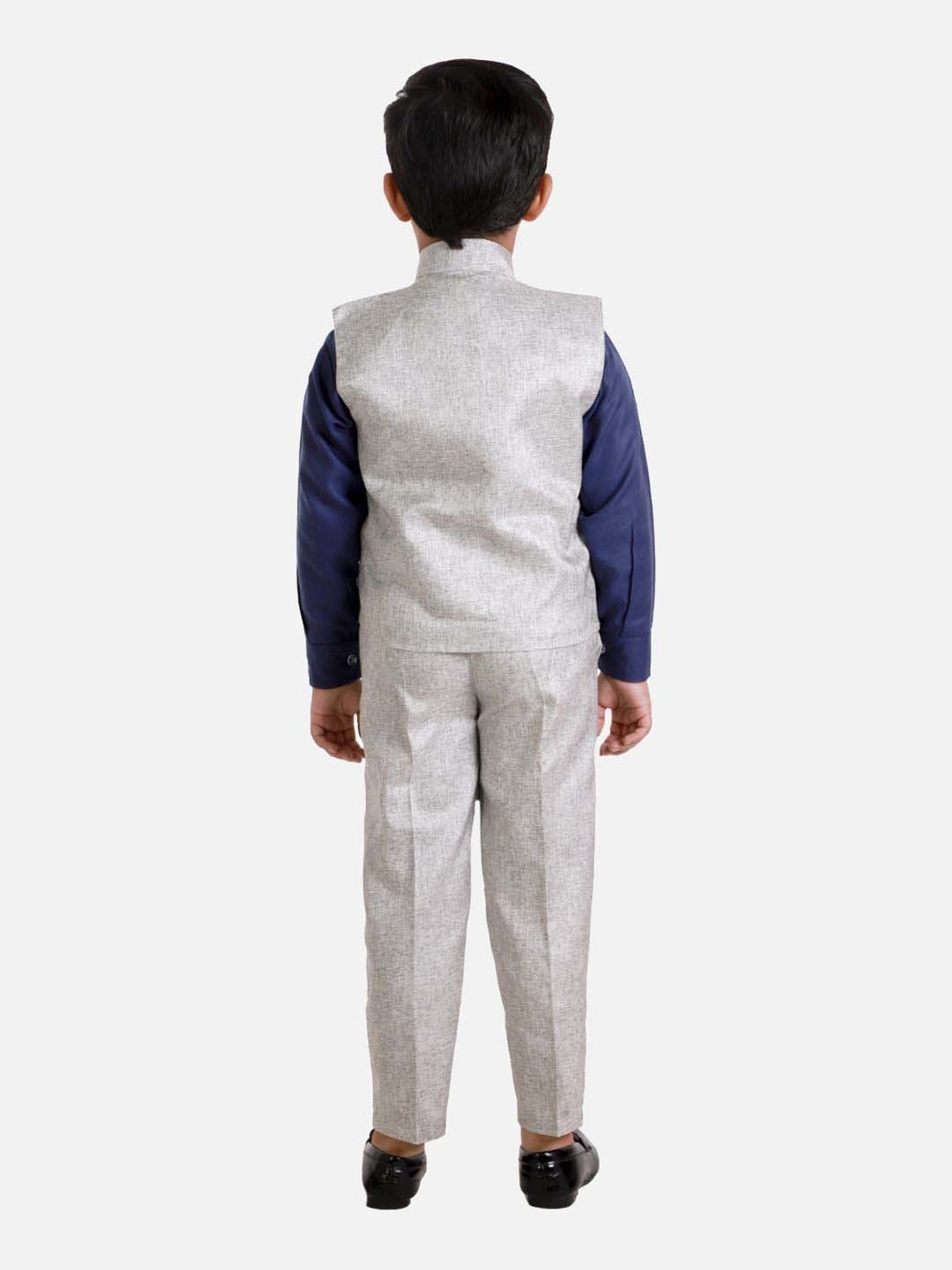 Fourfolds Boys Navy Blue Solid Full Sleeves Clothing Set