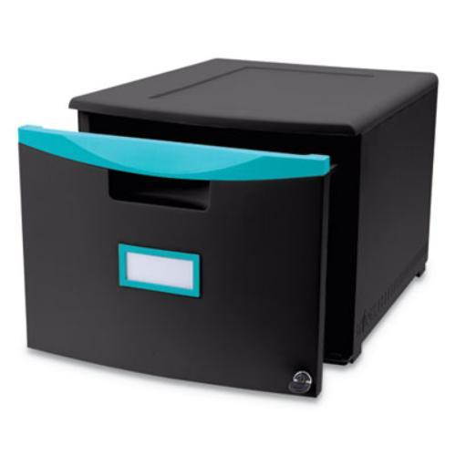 One Drawer Mini File Cabinet with Lock & Casters, Legal/Letter, Black/Teal