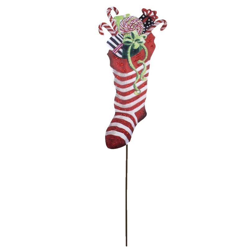 Home & Garden 40.0" Gallary Stocking Yard Stake Christmas Candy Canes Round Top Collection  -  Decorative Garden Stakes