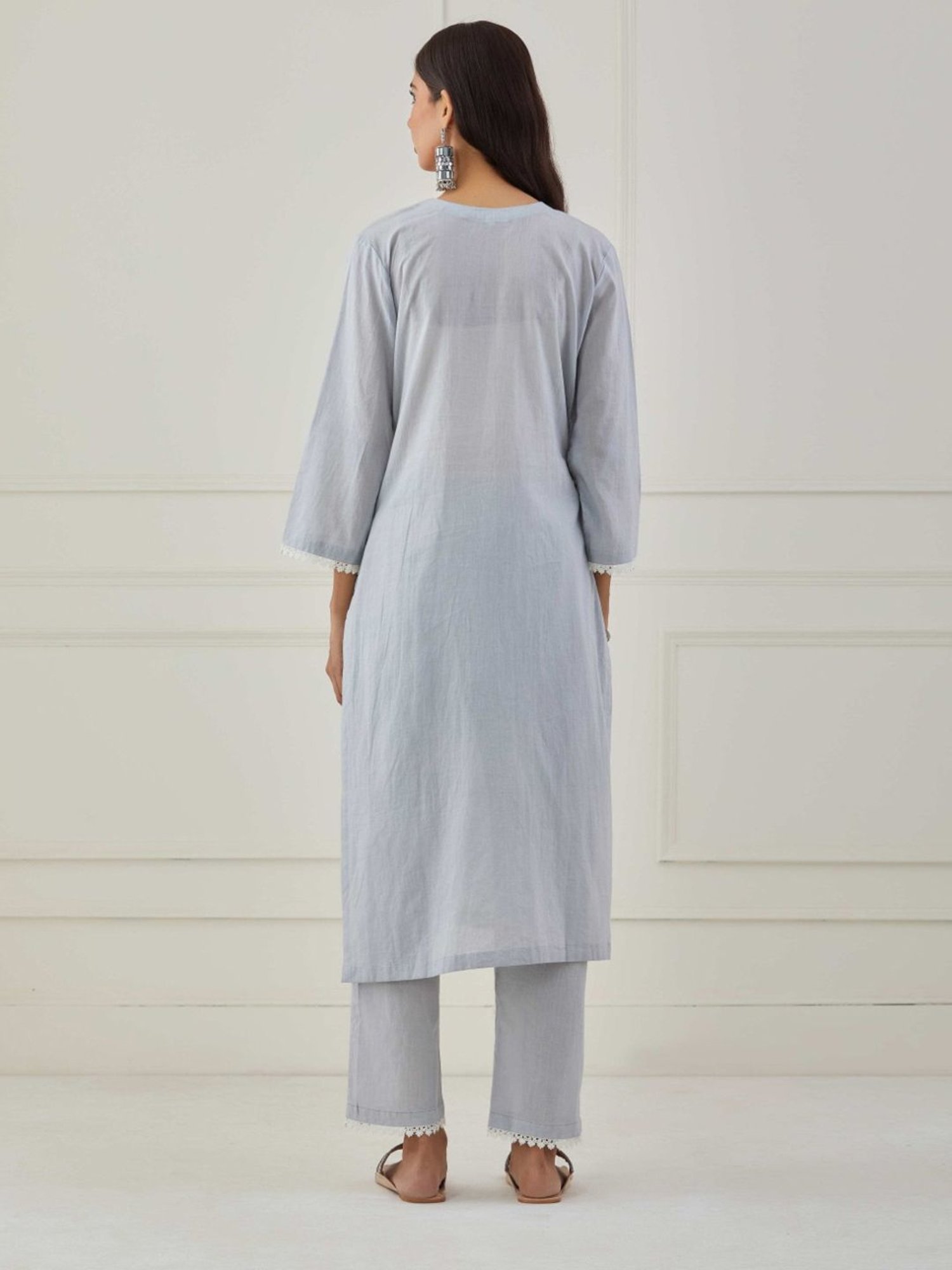 Priya Chaudhary Grey Sudha Embroidered Cotton Kurta