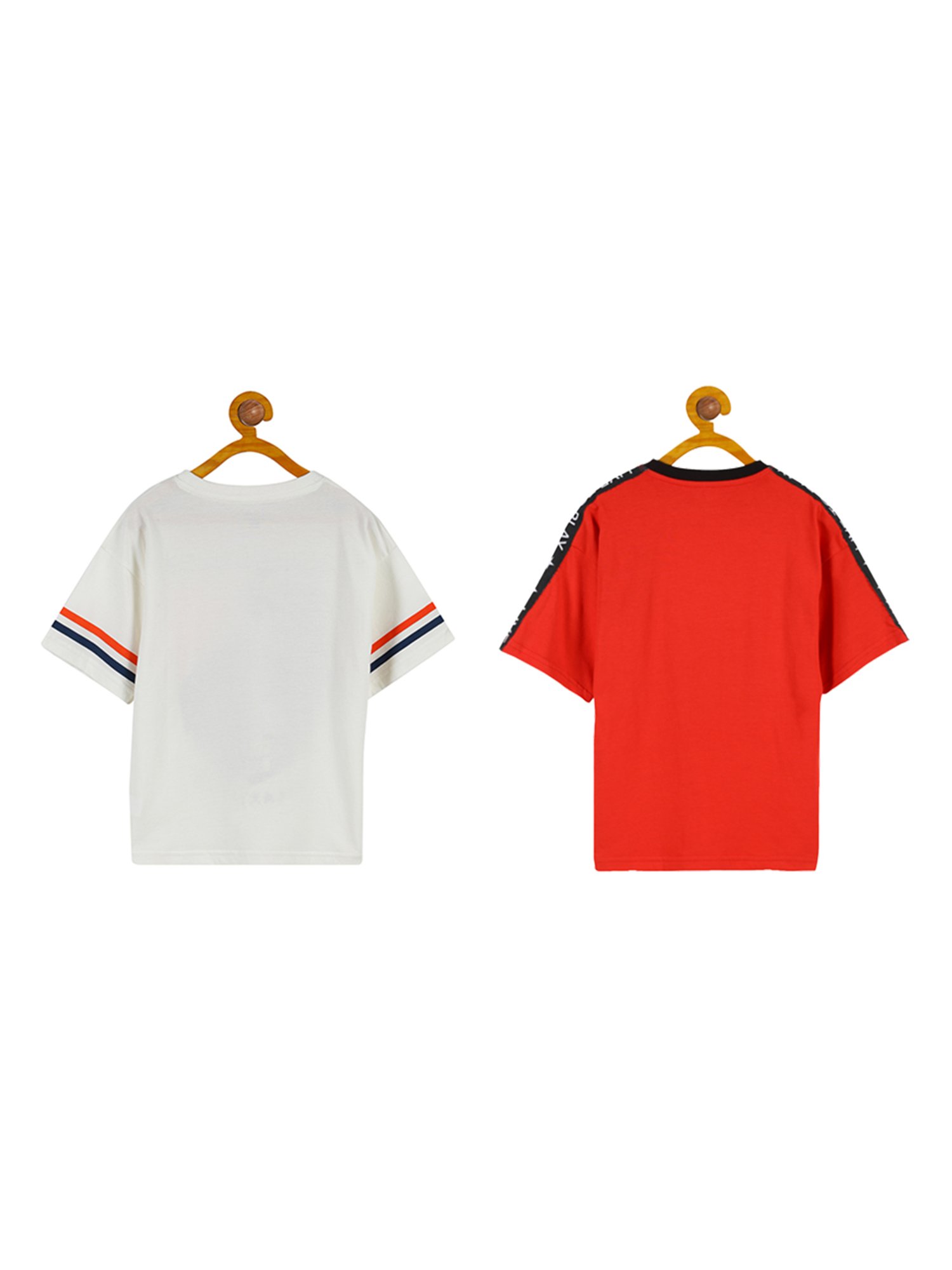 Plum Tree Kids Red & Off White Printed Oversized T-Shirt (Pack Of 2)