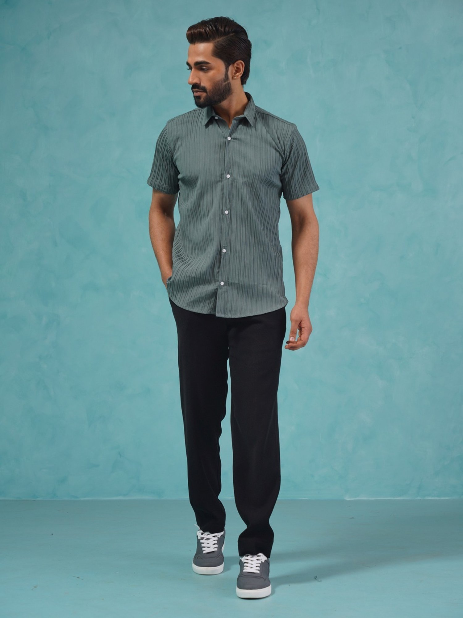 Indian Needle Grey Regular Fit Texture Shirt