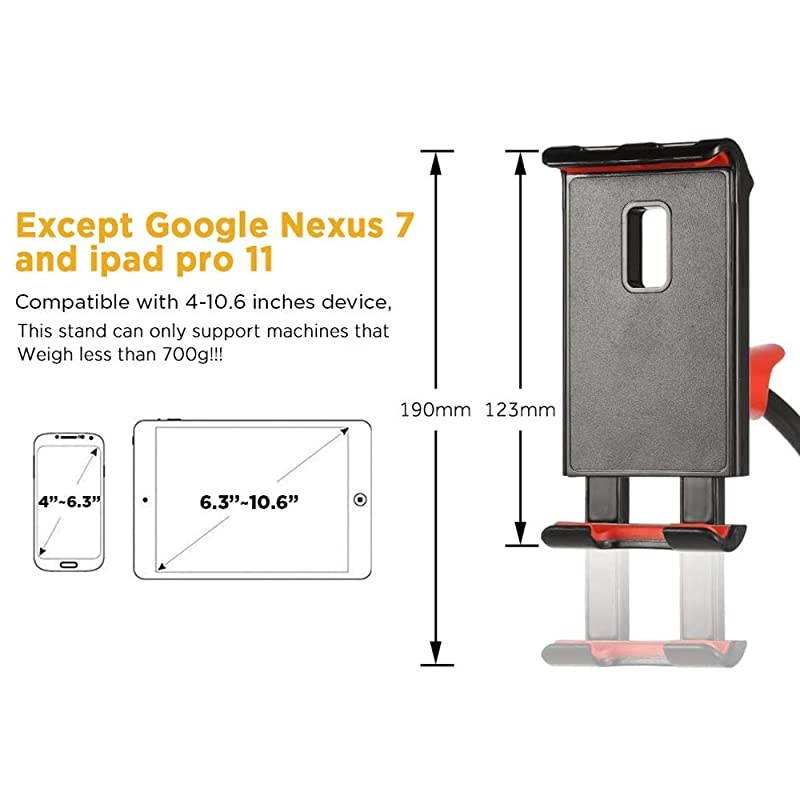 Gooseneck Tablet Holder,  Tablet Stand 1M Flexible Arm Clip Tablet Mount for iPad Pro 10.5, iPad Mini 7.9, iPad Air 9.7, Galaxy Tabs, iPhone 12 SE 2020, Galaxy S20 A51 M31, More 4-10.6" Devices