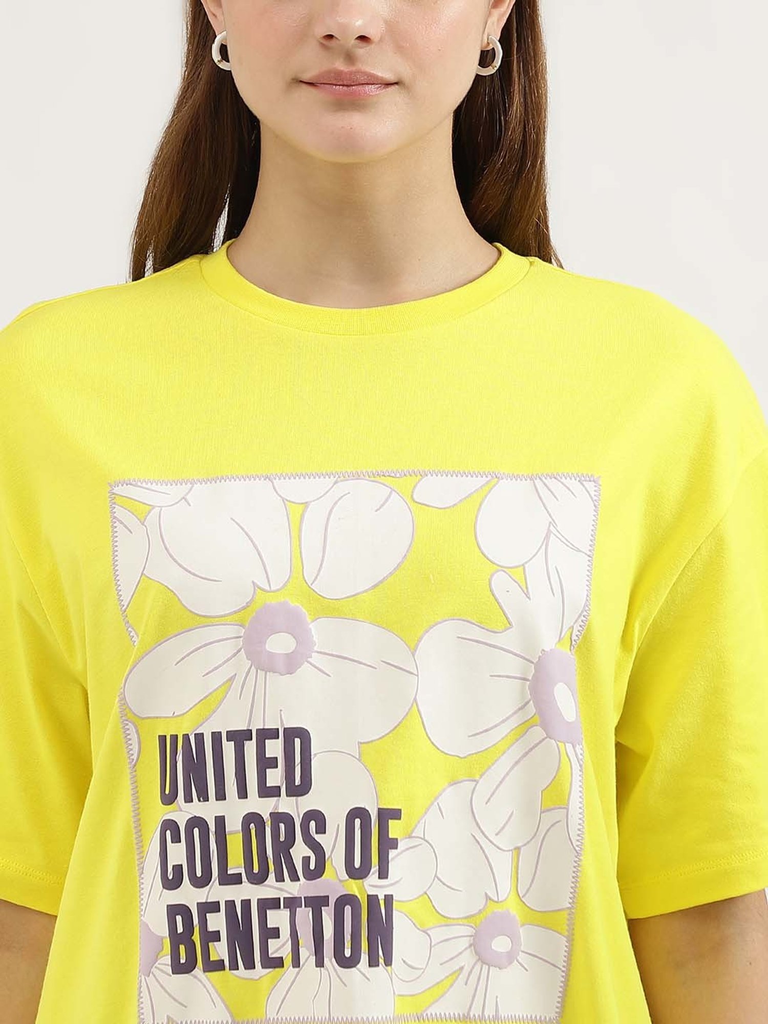 United Colors of Benetton Yellow Cotton Printed T-Shirt