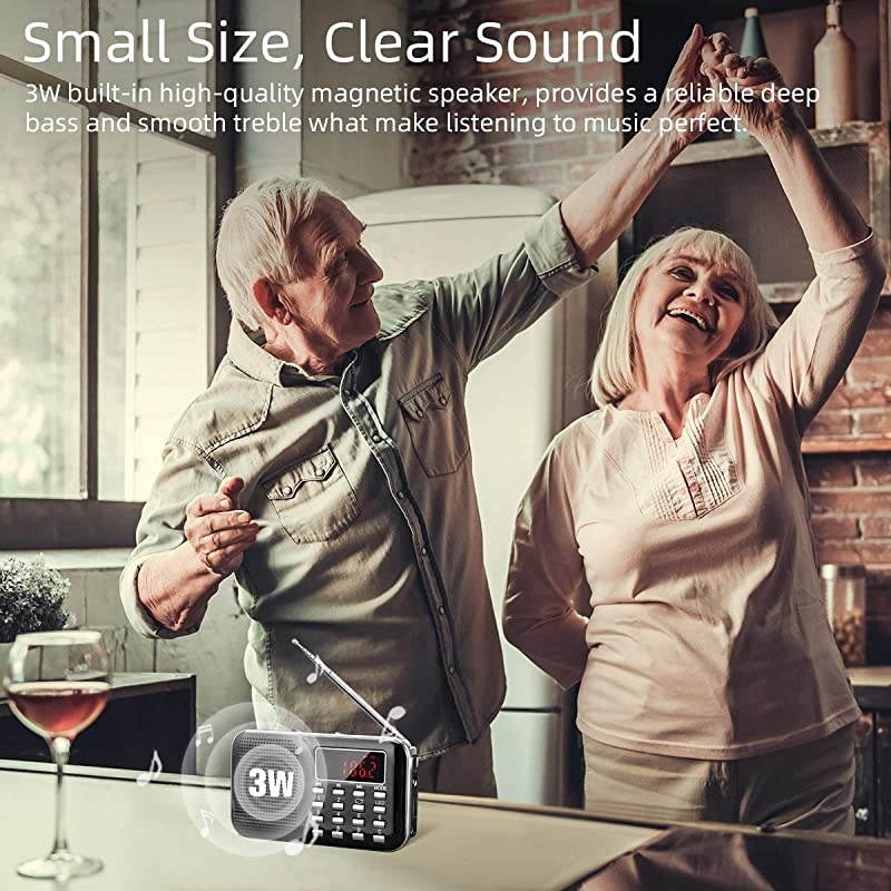 Mini Portable Radio AM FM Pocket Radio with LED Flashlight, Digital Radio Speaker Support Micro SD/TF Card/USB, Auto Scan Save, 1200mAh Rechargeable Battery Operated, by [Latest Version]