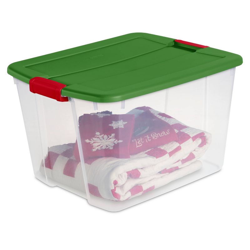 Sterilite 66qt Latching Bin Green Lid and Red Latch