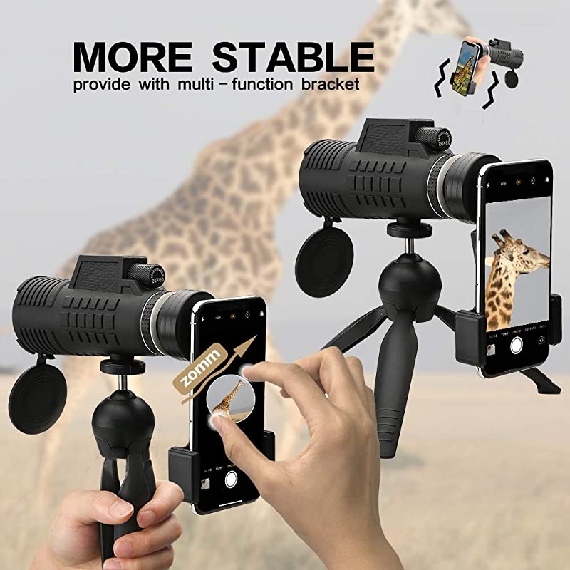 Monocular Telescope 50X60 High Power BAK4 Prism Low Night Vision Scope Waterproof HD Telescope with Smartphone Adapter Tripod Remote Shutter for Bird Watching Hunting Best Gifts for Men
