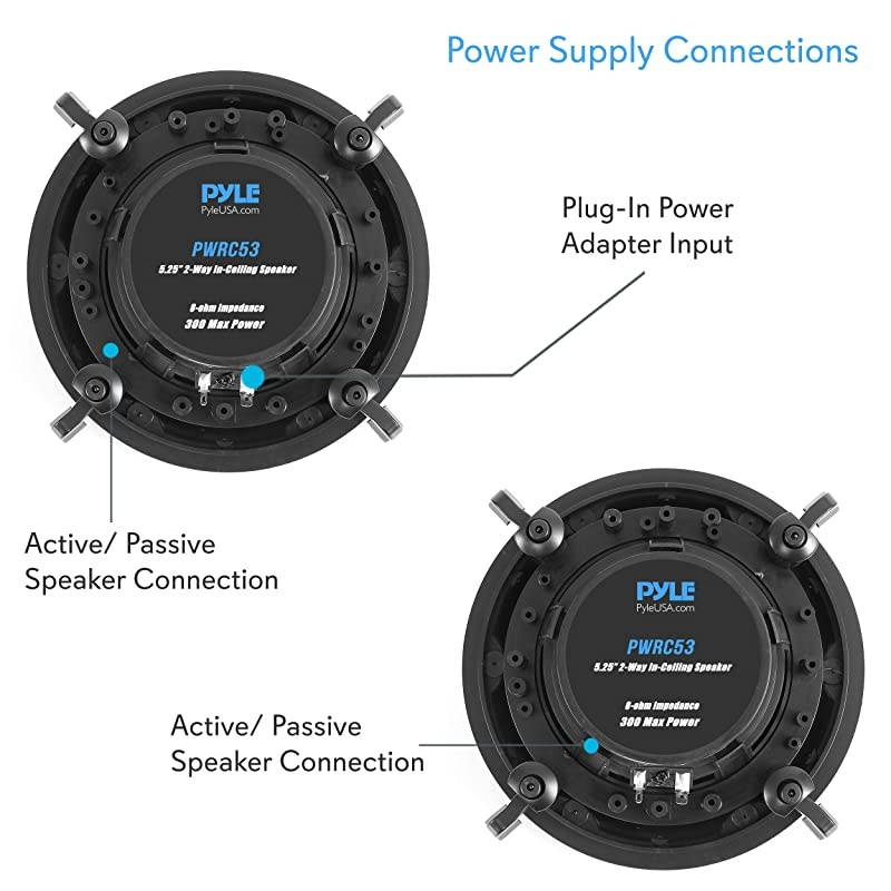 Ceiling and Wall Mount Speaker 525 Dual 2Way Audio Stereo Sound Subwoofer Sound with Tweeter 300 Watts inWall amp inCeiling Flush Mount for Home Surround System 1 Pair  PWRC53 White