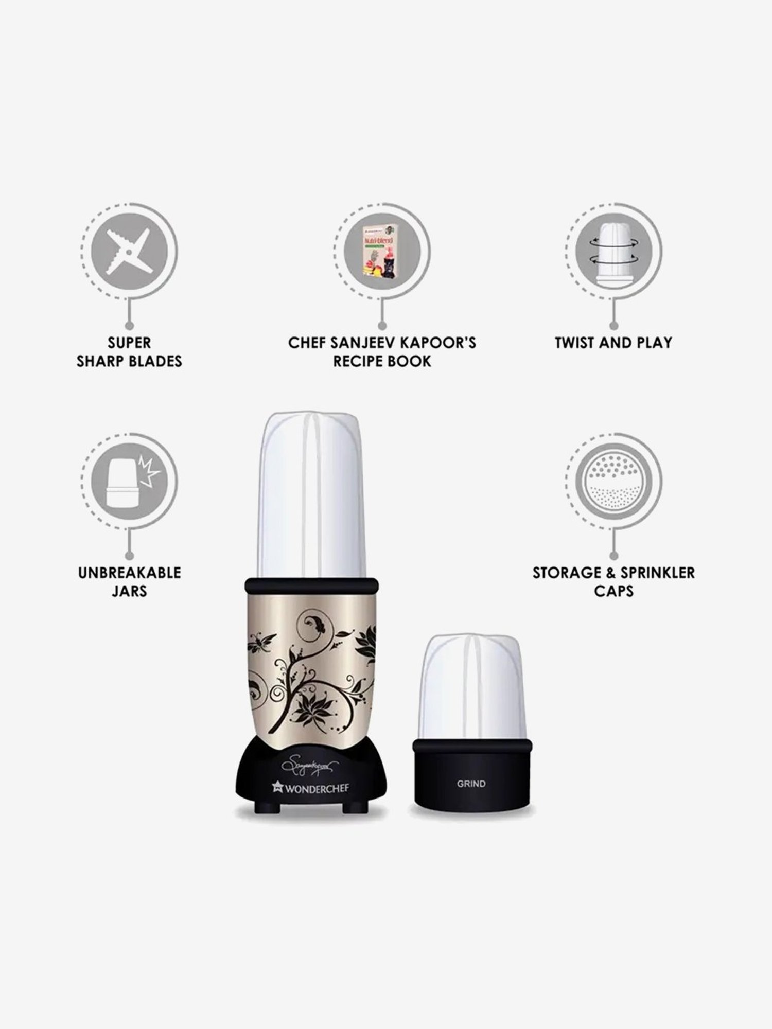 Wonderchef Nutri-Blend 2 Jars 400W Blender Juicer (Champagne)