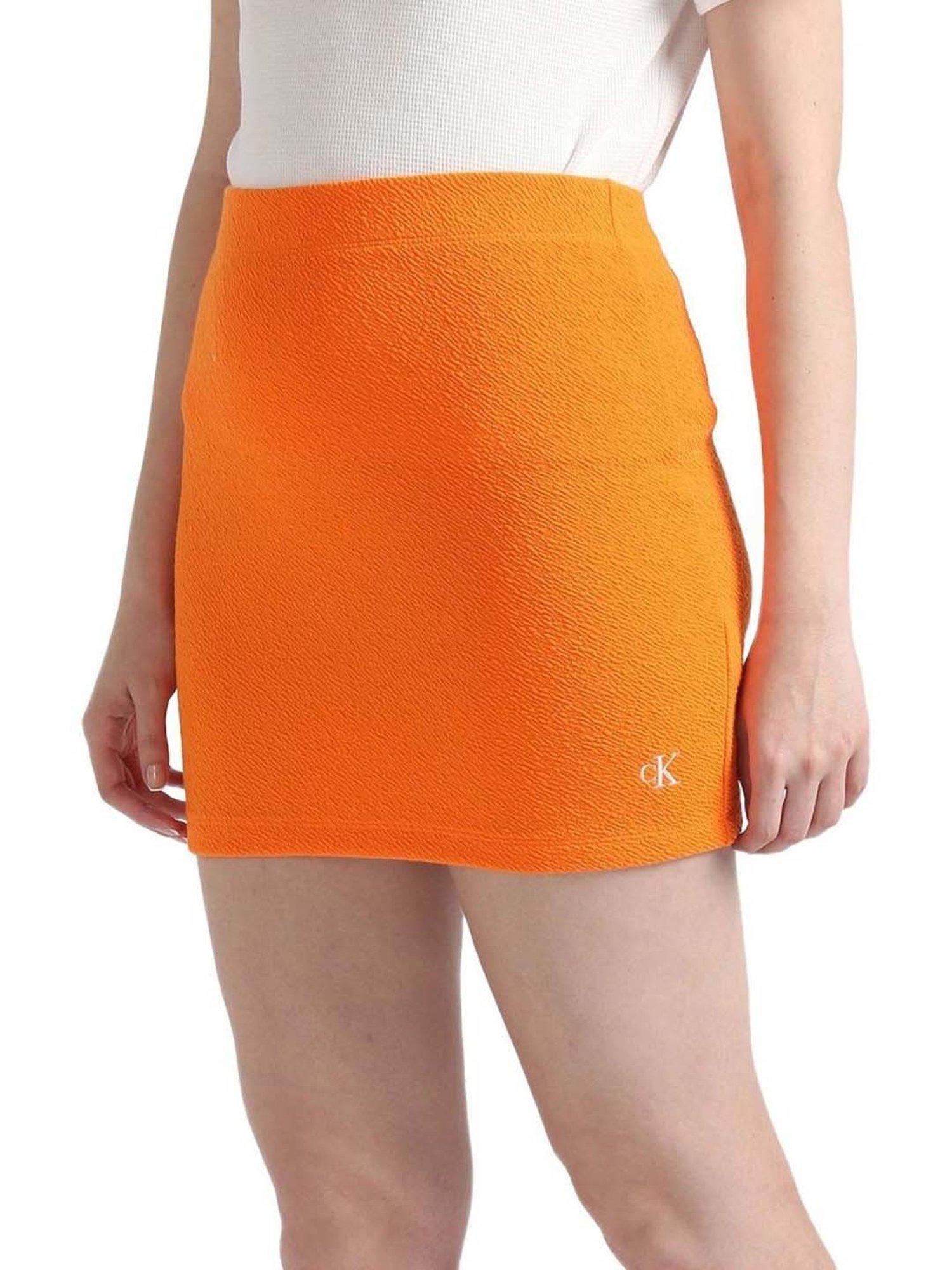 CALVIN KLEIN Vibrant Orange Embroidered Bodycon Skirt