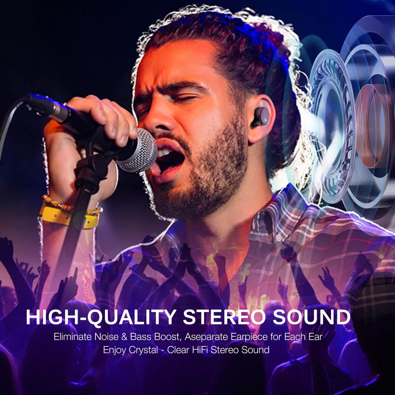 Bluetooth 5.0 Wireless Earbuds with ?Wireless Charging Case? IPX8 Waterproof TWS Stereo Headphones in-Ear Built-in Mic Headset Premium Sound with Deep Bass for Sport, Wireless Earbuds