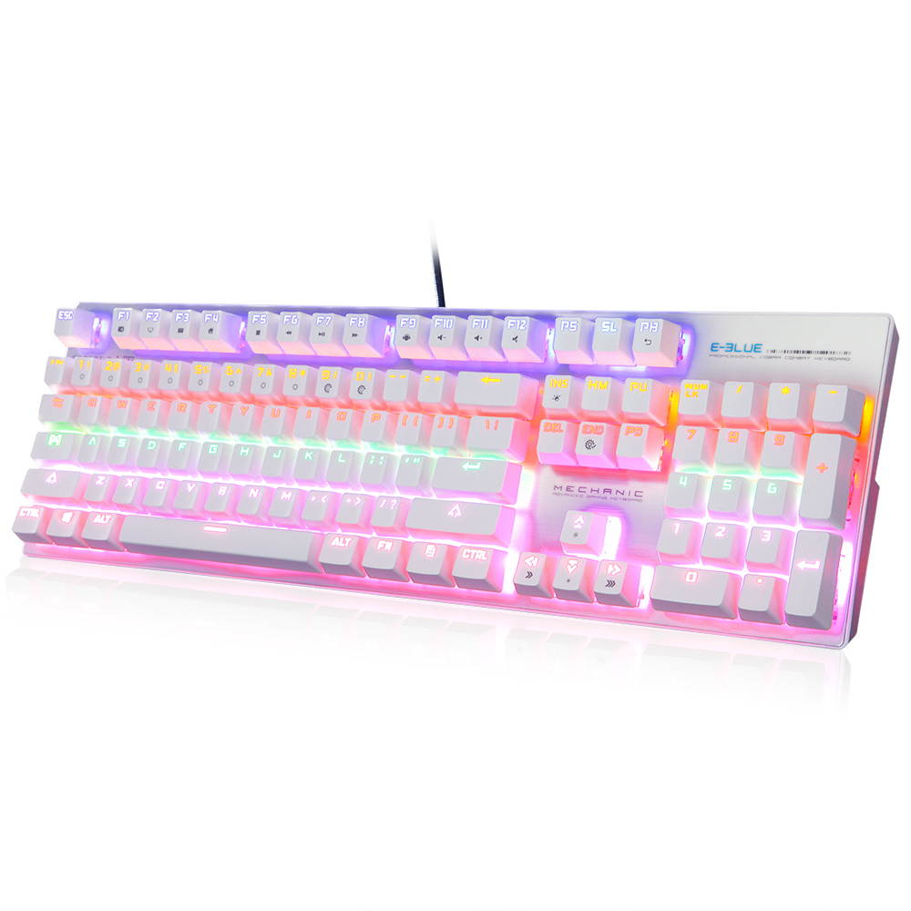 2017 E-3LUE EKM753 Colorful LED Backlight Mechanical Gaming Keyboard 104 Keys USB Wired Blue Switches Metal Panel For PC Laptop