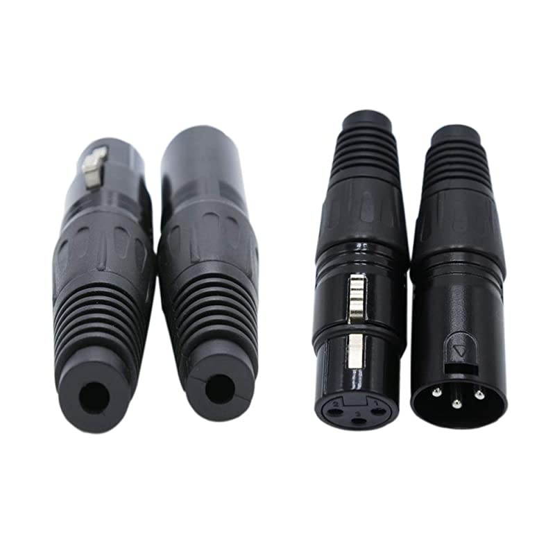 Pairs DMX XLR 3 Pin Male/Female Audio Mic Snake Plug Audio Microphone Cable Connector, Black Housing