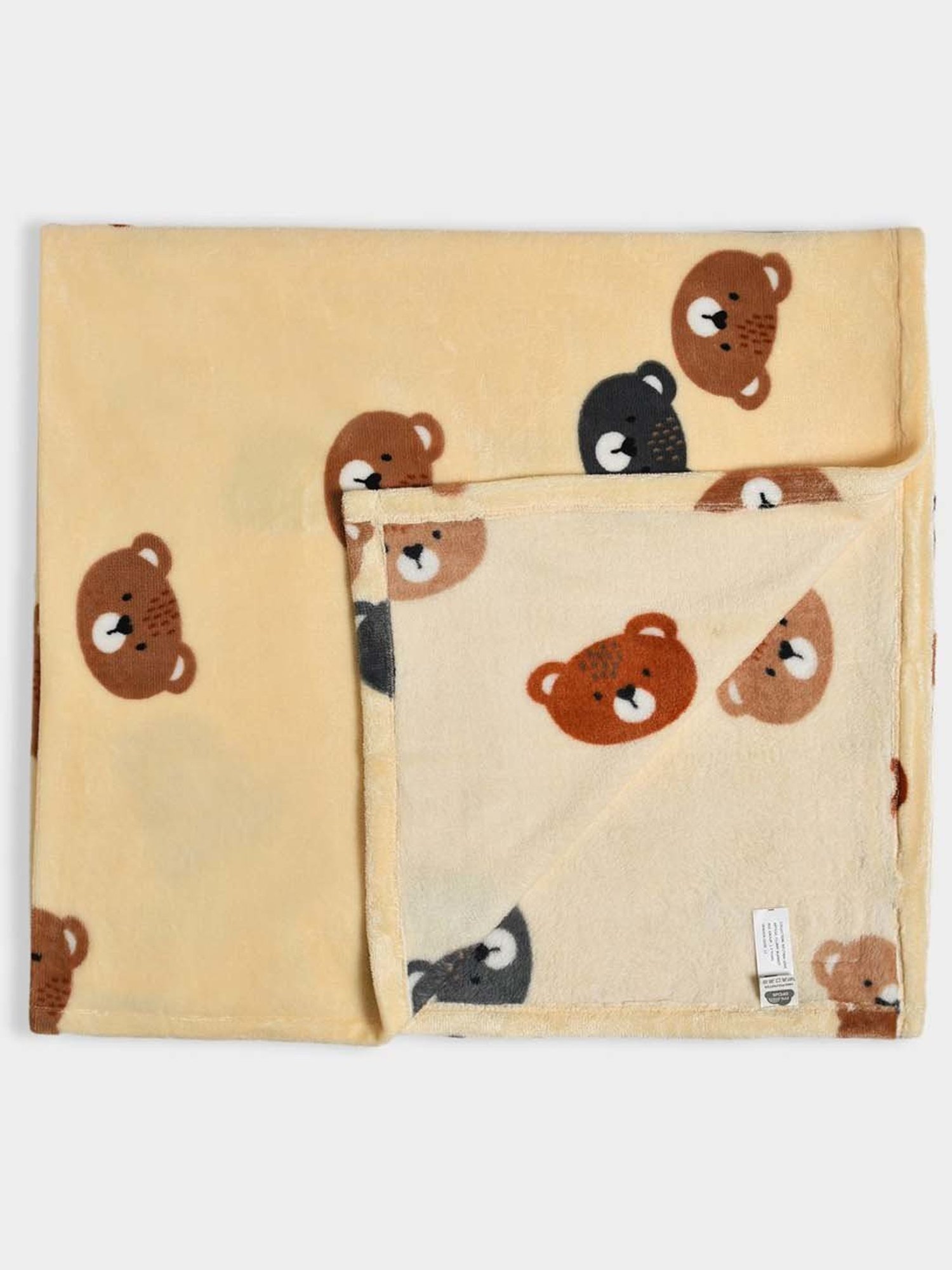 MiArcus Cream Polyester 210 GSM Face Printed Flurry Knitted Blanket