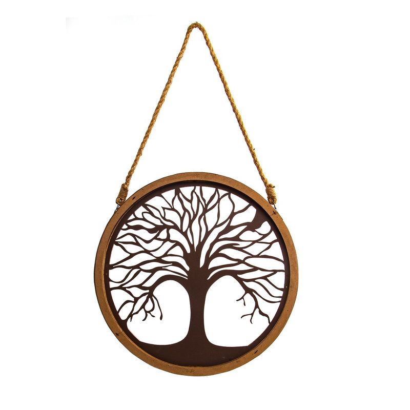 18"x18" Rustic Round Wood and Patina Decorative Tree Wall Decor Brown - Patton Wall Decor