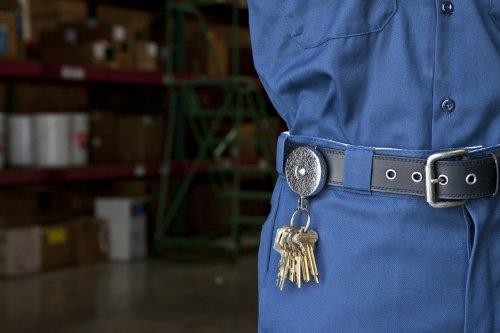 Key-Bak Original Chain Retractable Key Holder with 24" Stainless Steel Chain, Chrome Front, Steel Belt Loop, 8 oz. Retraction, Split Ring