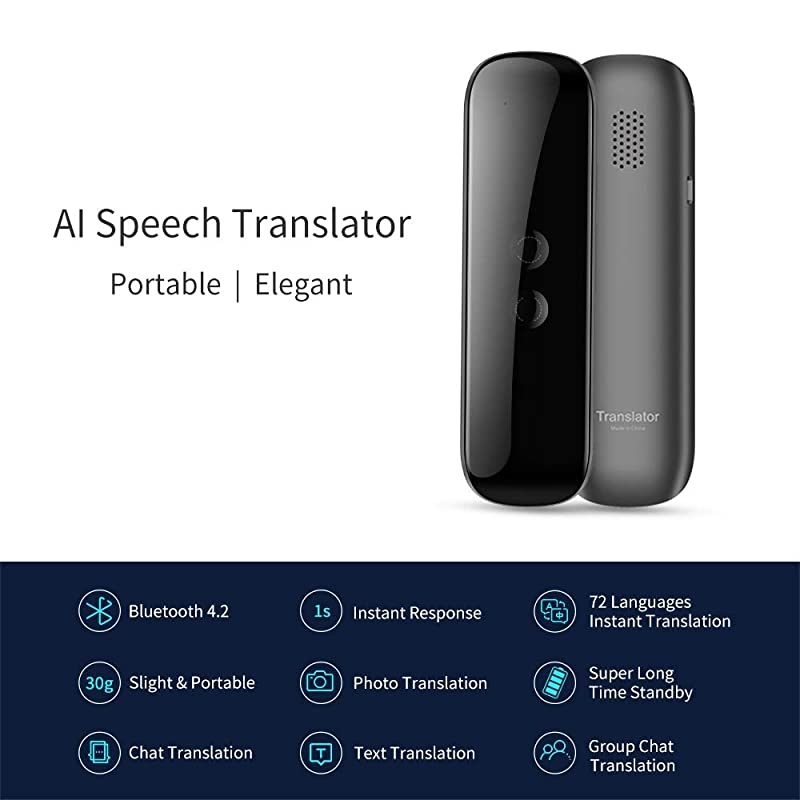 Language Voice Translator Device RealTime 2Way Translations Supporting 72 Languages for Travelling Learning Shopping Business Chat Recording Translations Bluetooth G5