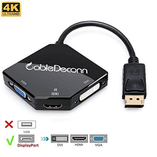 CableDeconn Displayport Dp to Hdmi vga dvi Male to Female 3-in-1 Adapter Converter Cable For pc