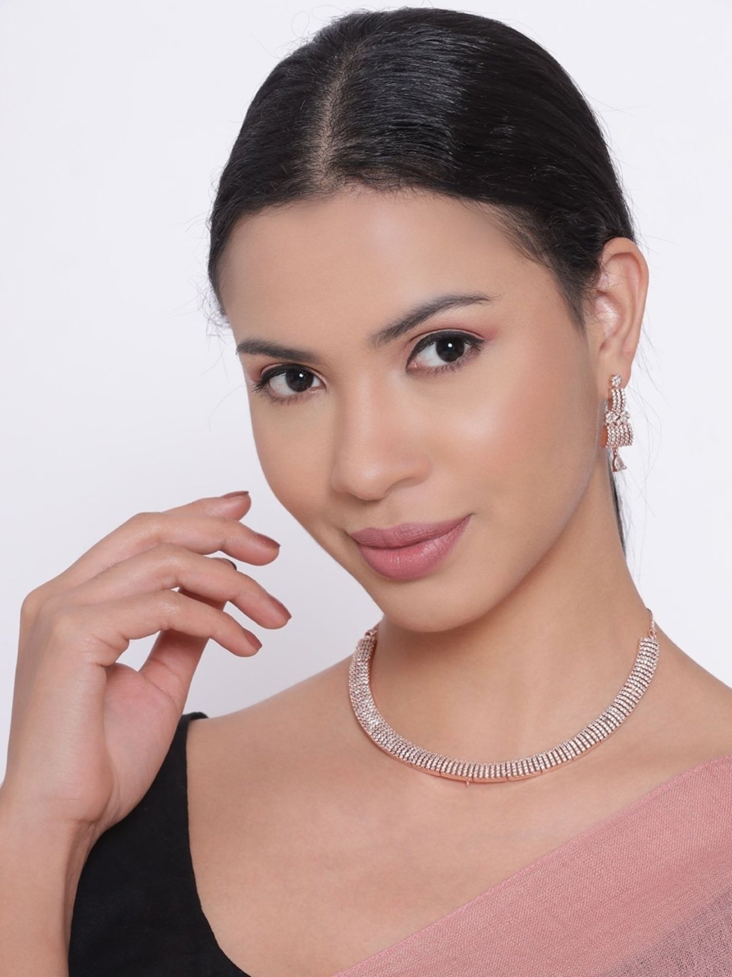 Aatmana American Diamond Cubic Zirconia Rose Gold-Plated Necklace Set