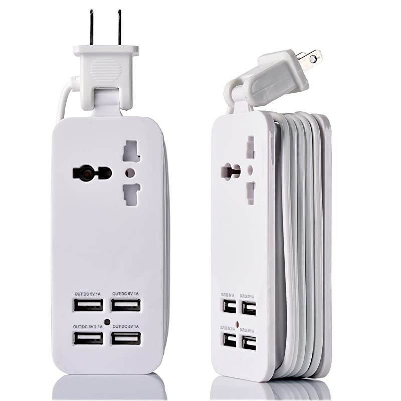 Power Strip Portable Travel Charger Outlets 21AMP 1AMP 21W 5Foot Power Supply Cord With Universal Plug Input From 100v240v Power Sockets Charger Station 4 Port 5v 1A21A Charger White
