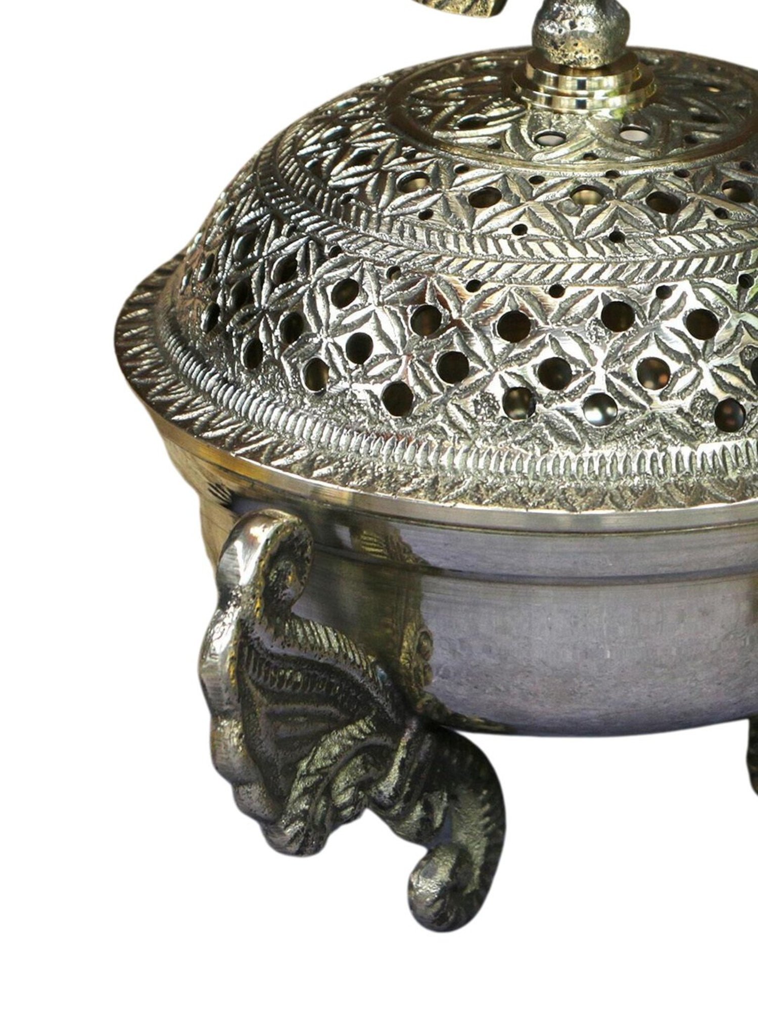 Ambi 3 Legged Peacock Top Pure Brass Dhuni Loban Sambrani Incense Burner