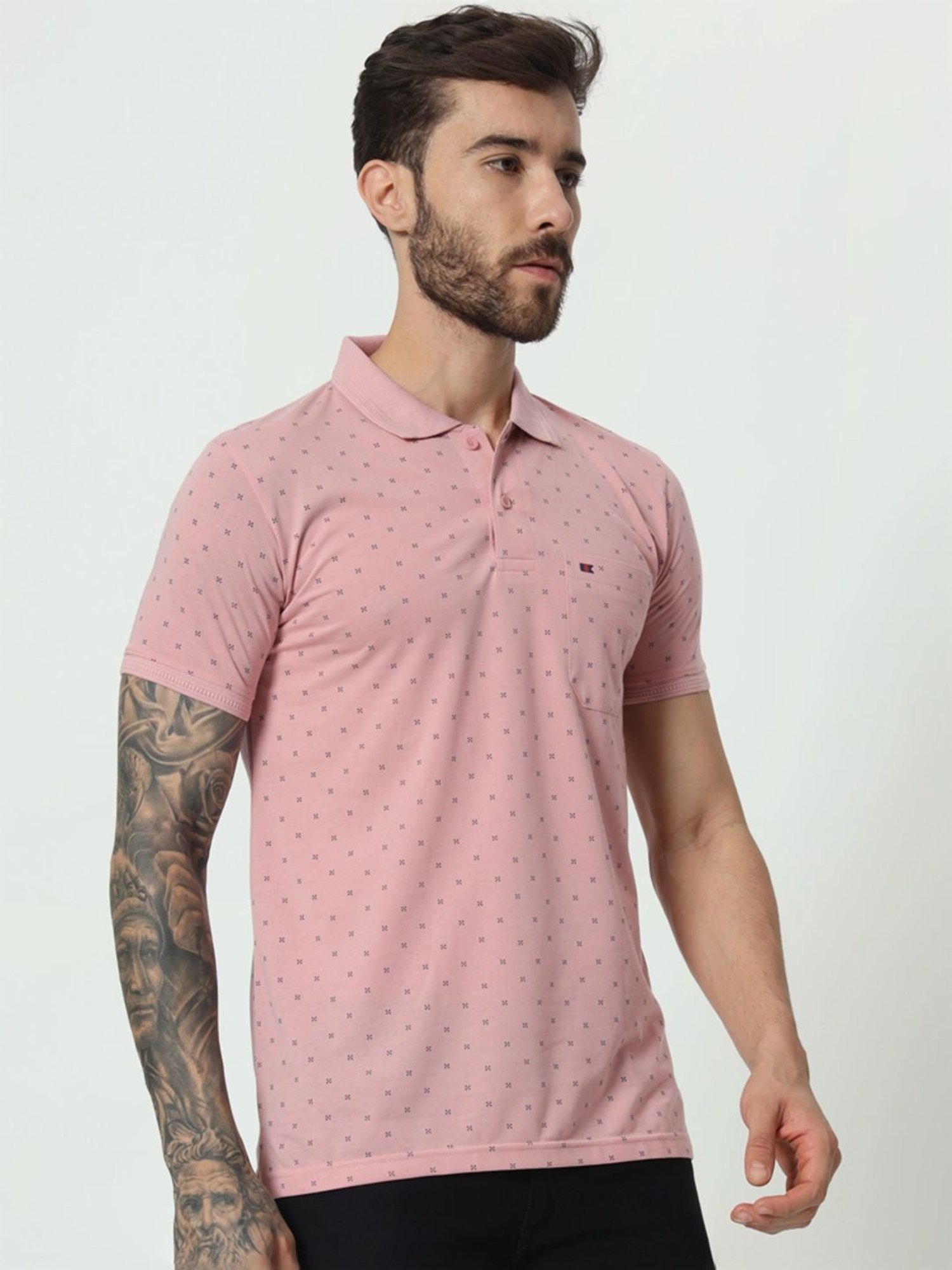 Tab91 Pink Regular Fit Printed Polo T-Shirts