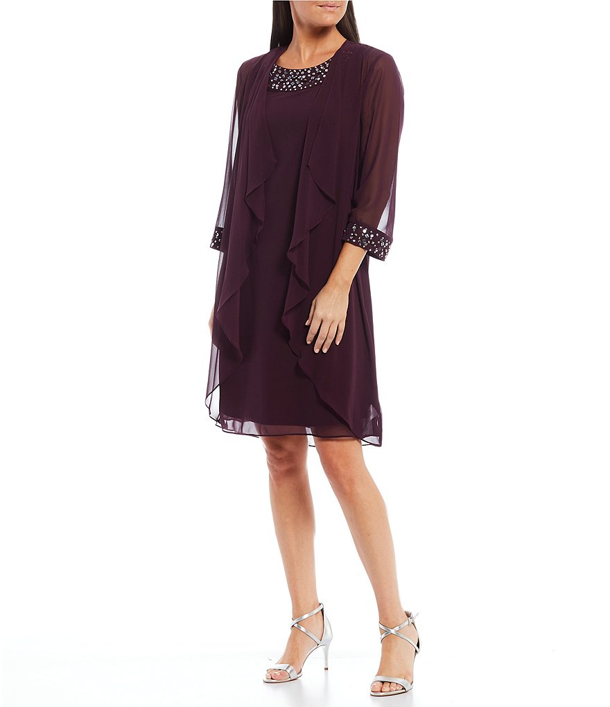 Kay Unger Long Bishop Sleeve V-Neck Crepe A-Line Dress