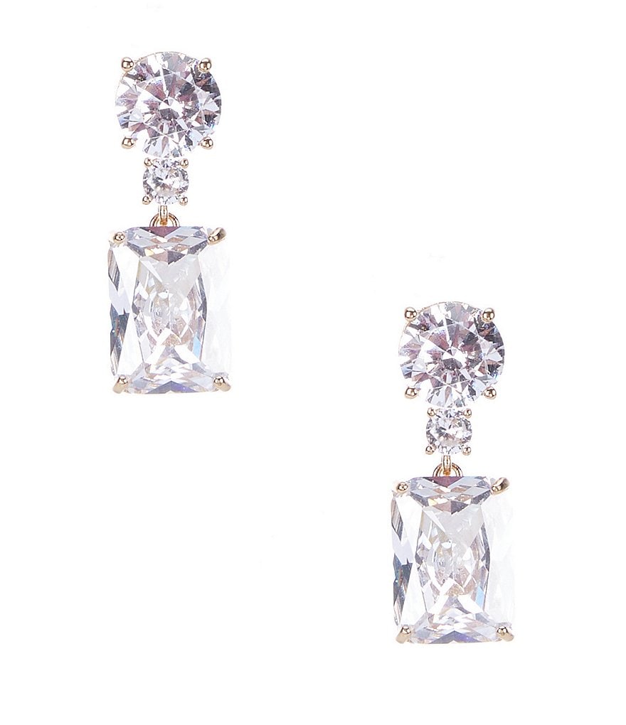 Gemma Layne Two Round Rectangle Crystal Stone Drop Earrings