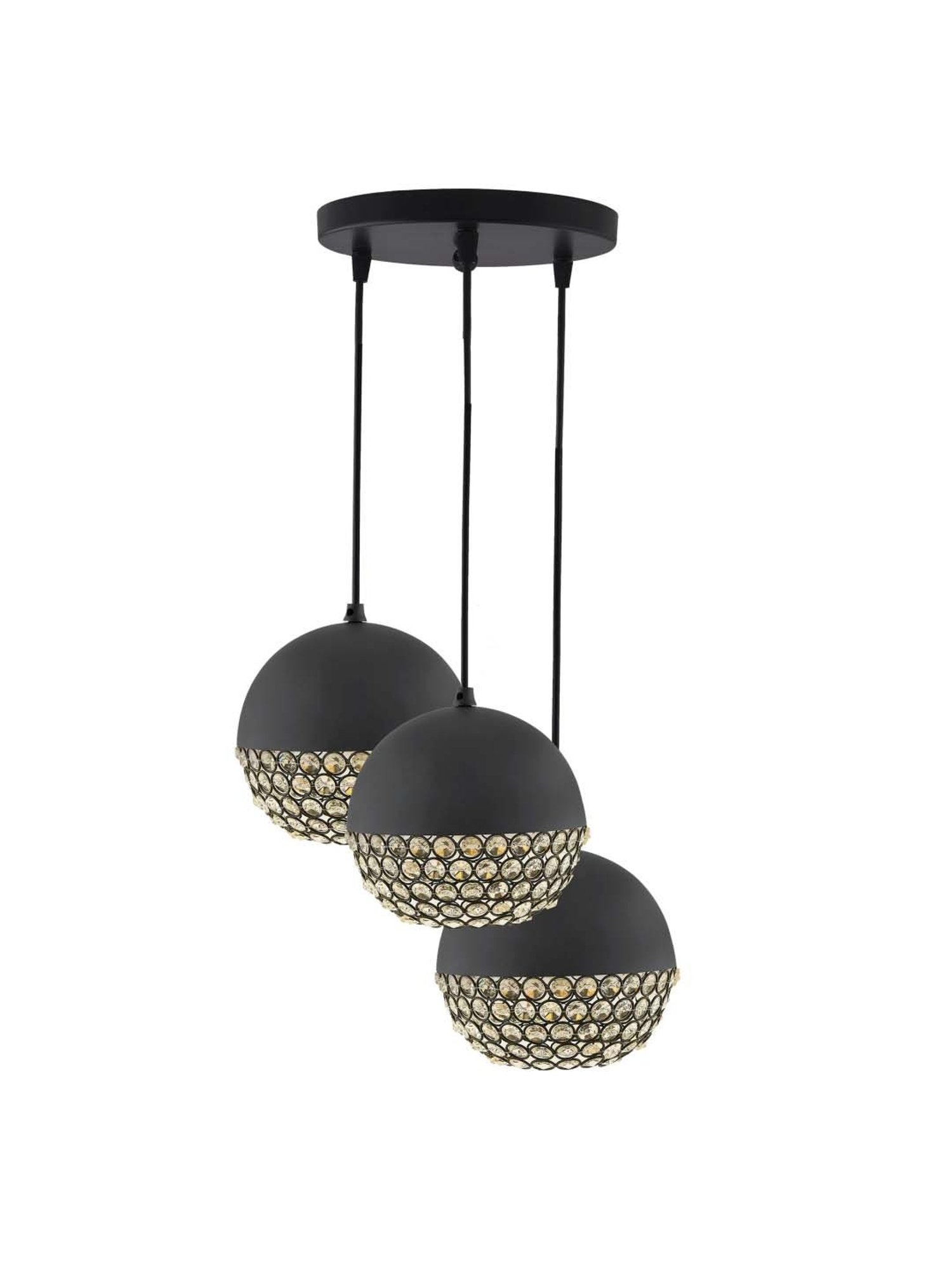 Homesake 3-Lights Round Cluster Black Metal Crystal Globe Pendant Light - Set of 1
