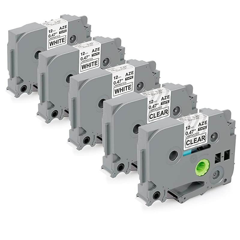 Compatible Label Tape Replacement for Brother PTouch Label Maker Tapes TZe231 TZe131 12mm x 8m TZe Laminated Tapes Black on WhiteClear Work with Brother PTD210 1280 D400 H110 5Pack