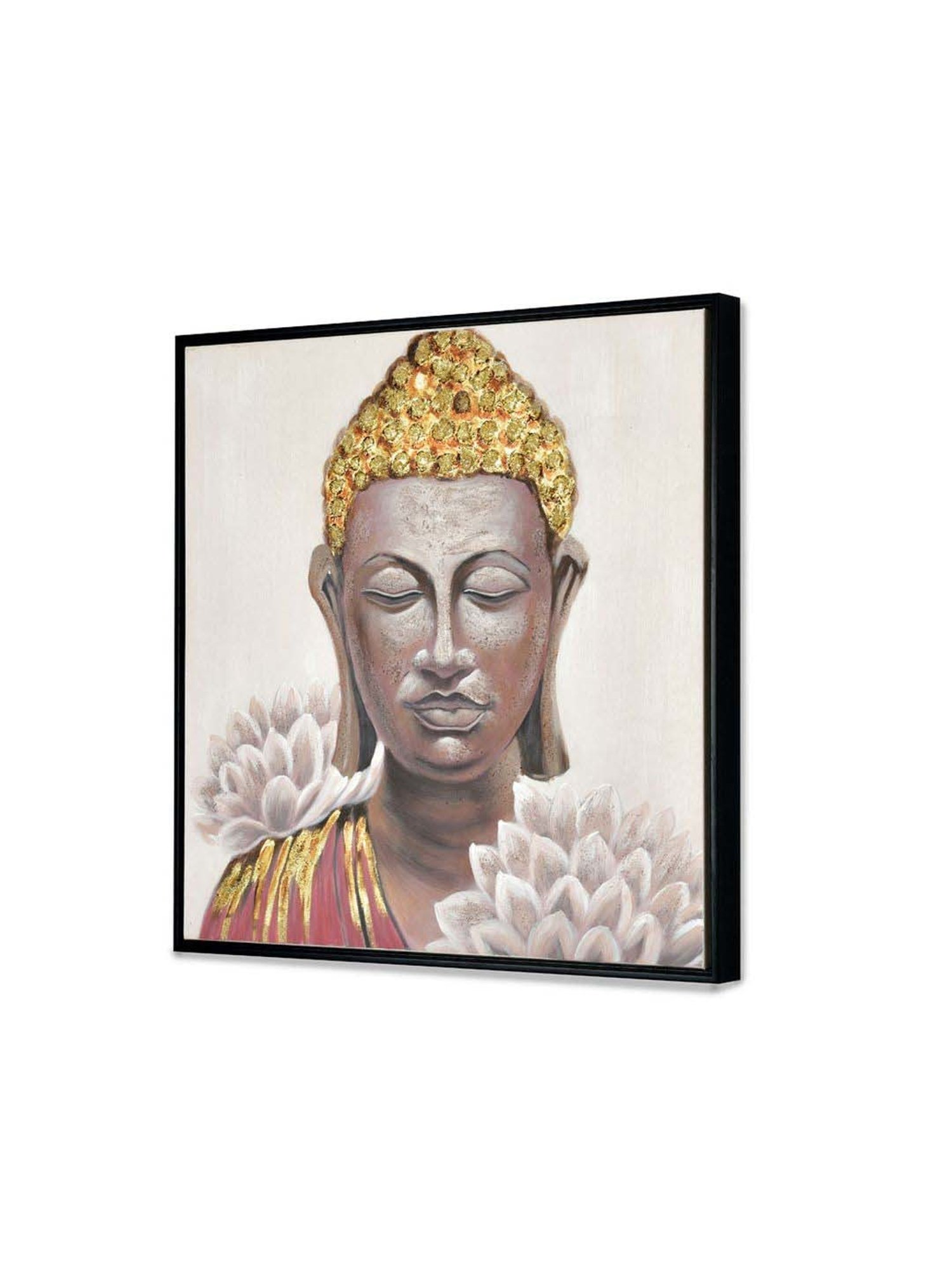@home Multicolor Canvas Buddha With Flower Wall Painting