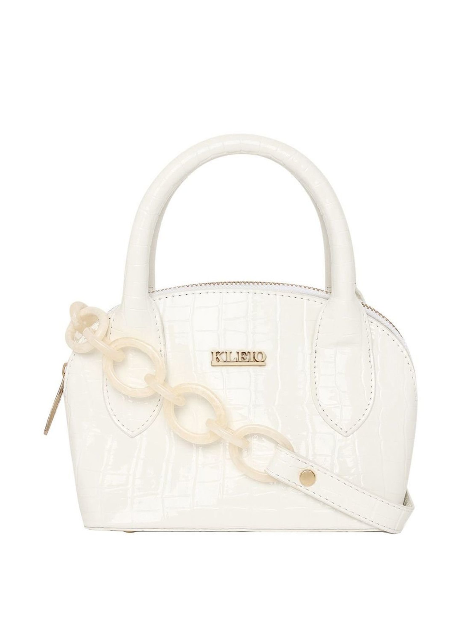 KLEIO White Textured Medium Handbag