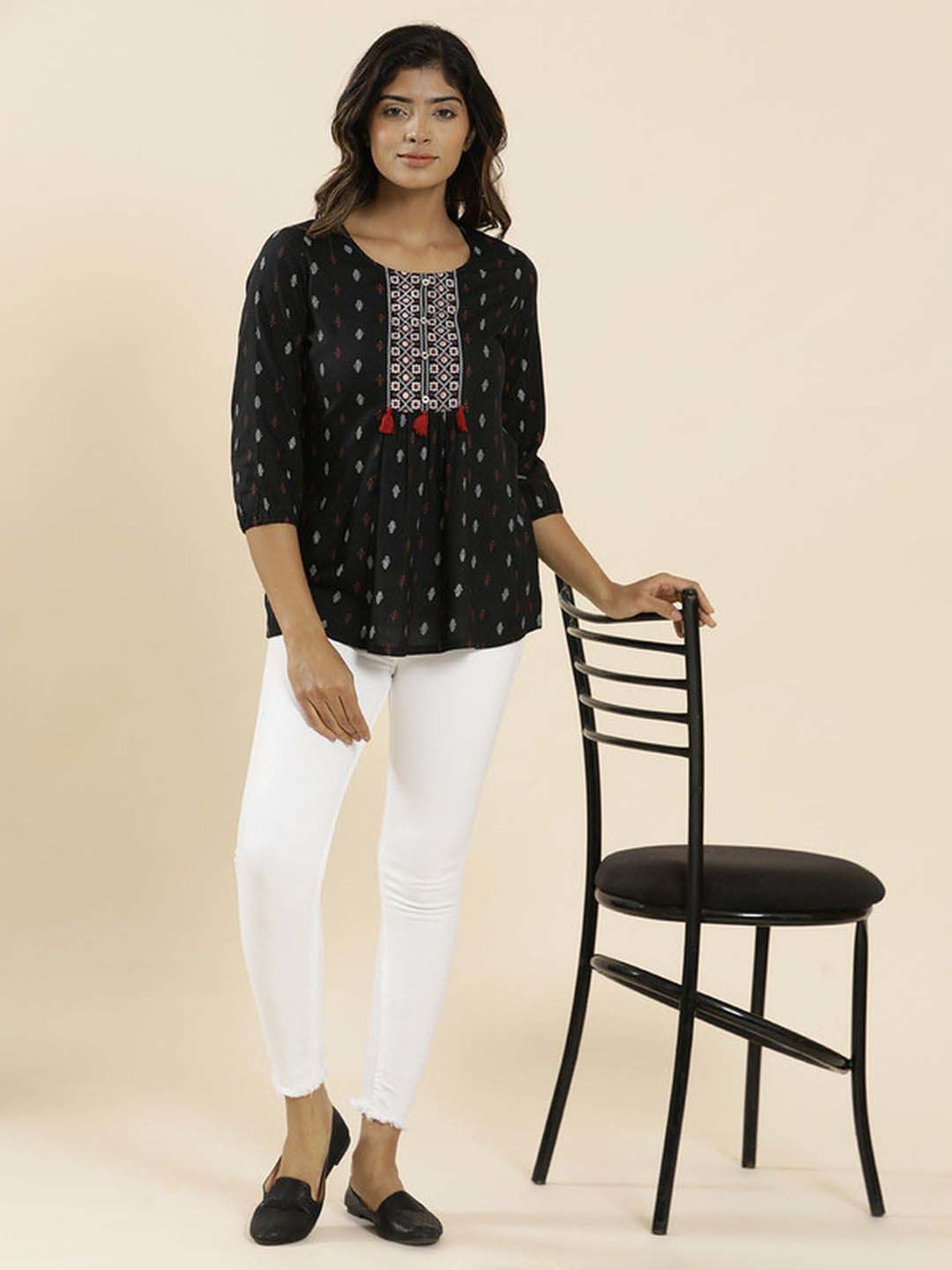 Jaipur Kurti Black Printed Top