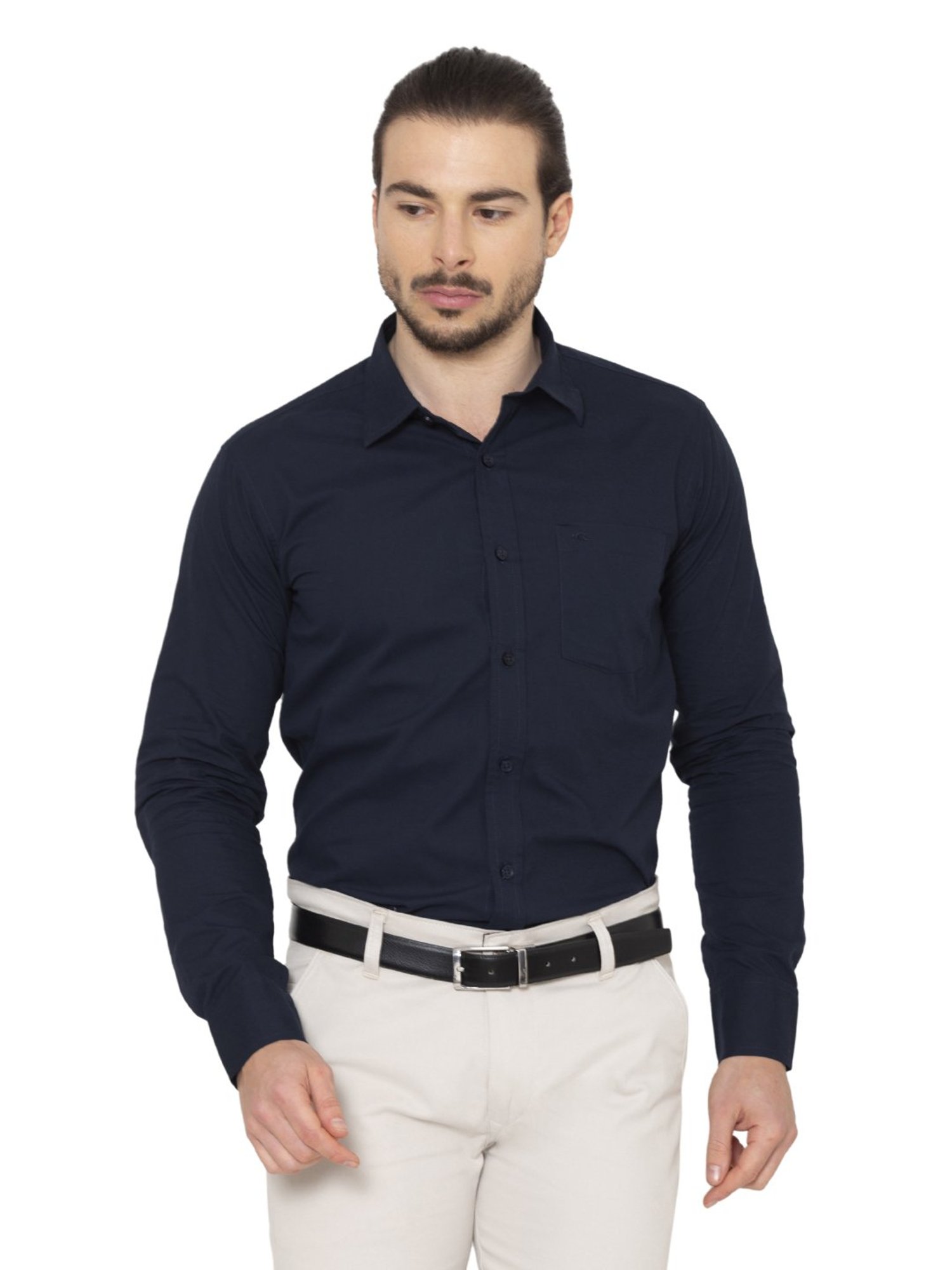 Allen Cooper Blue Cotton Regular Fit Shirts