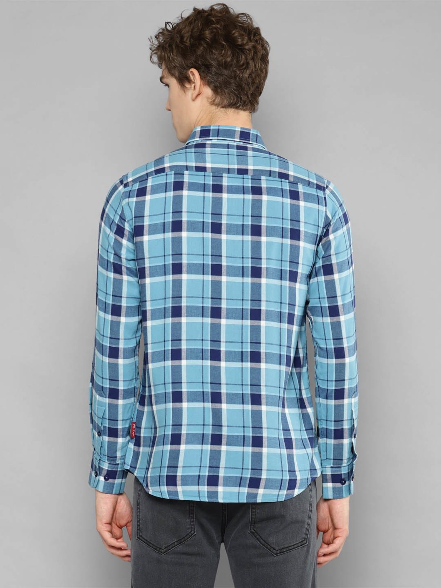 Allen cooper Blue Regular Fit Check Cotton Shirt