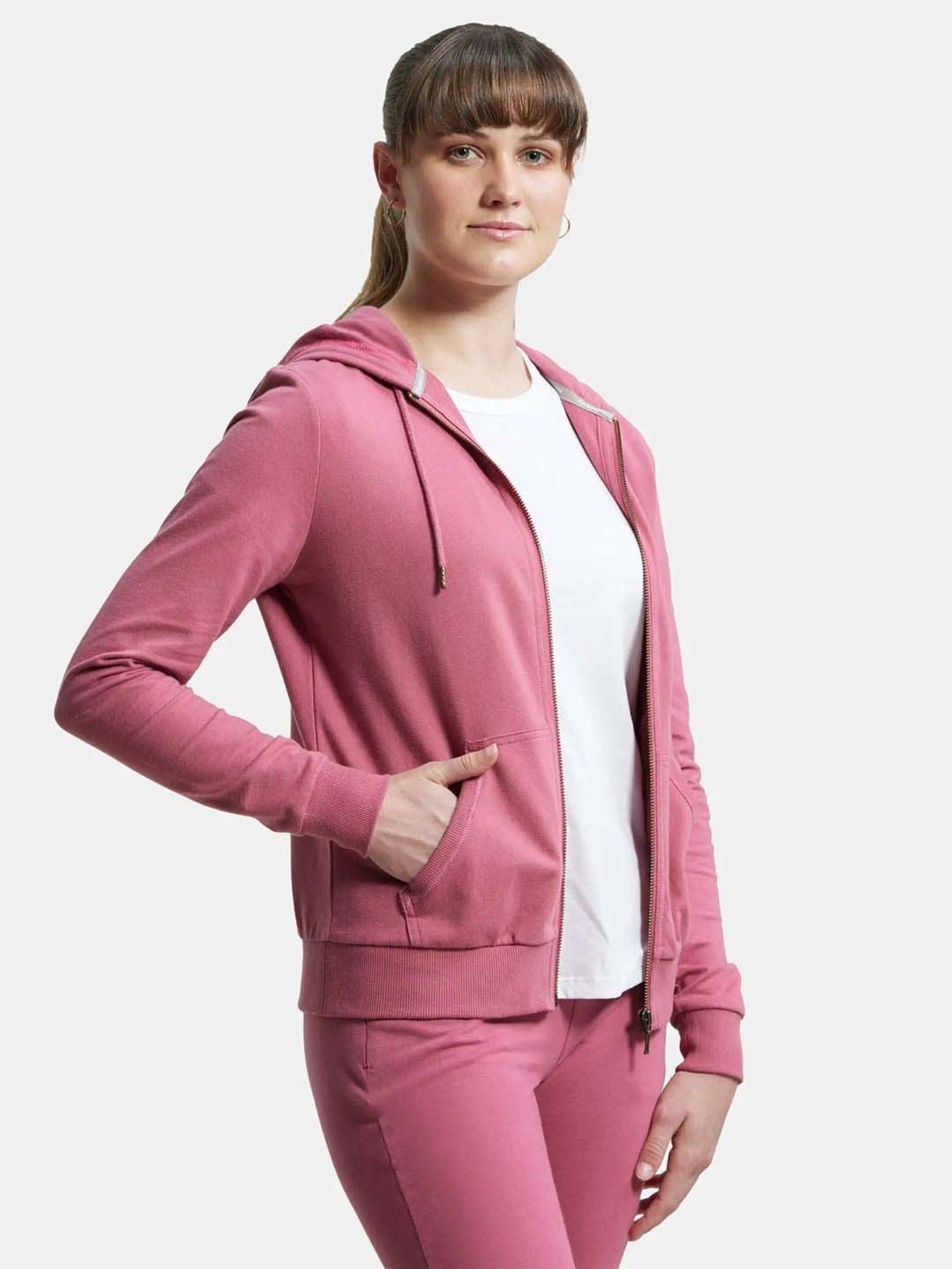 Jockey AW30 Women's Super Combed Cotton French Terry Fabric Hoodie Jacket with Side Pockets
