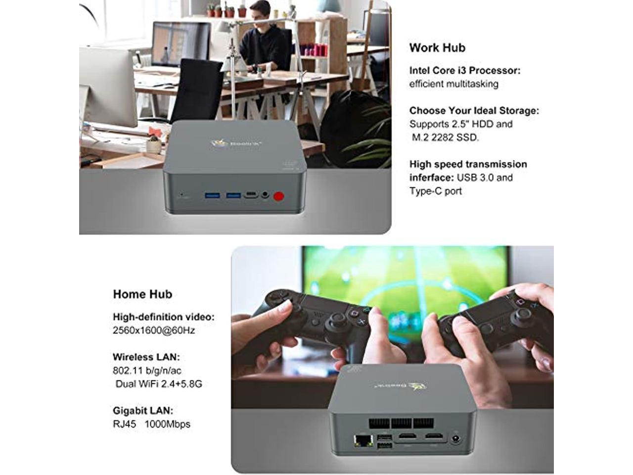 Intel 4 Threads Core i3-5005U 2.0Ghz Beelink Mini PC with 8GB RAM 256GB SSD Windows 10 Pro 64-Bits, U55 Mini Computer Support HD Dual HDMI, Bluetooth 4.0, Dual WiFi, Gigabit Ethernet,USB3.0