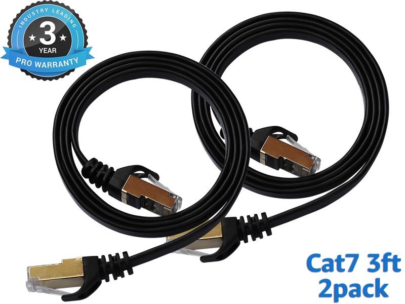 Cat 7 Ethernet Cable 100 ft LAN Cable Internet Network Cord for PS4, Xbox, Router, Modem, Gaming, Black Flat Shielded 10 Gigabit RJ45 High Speed Computer Patch Wire.