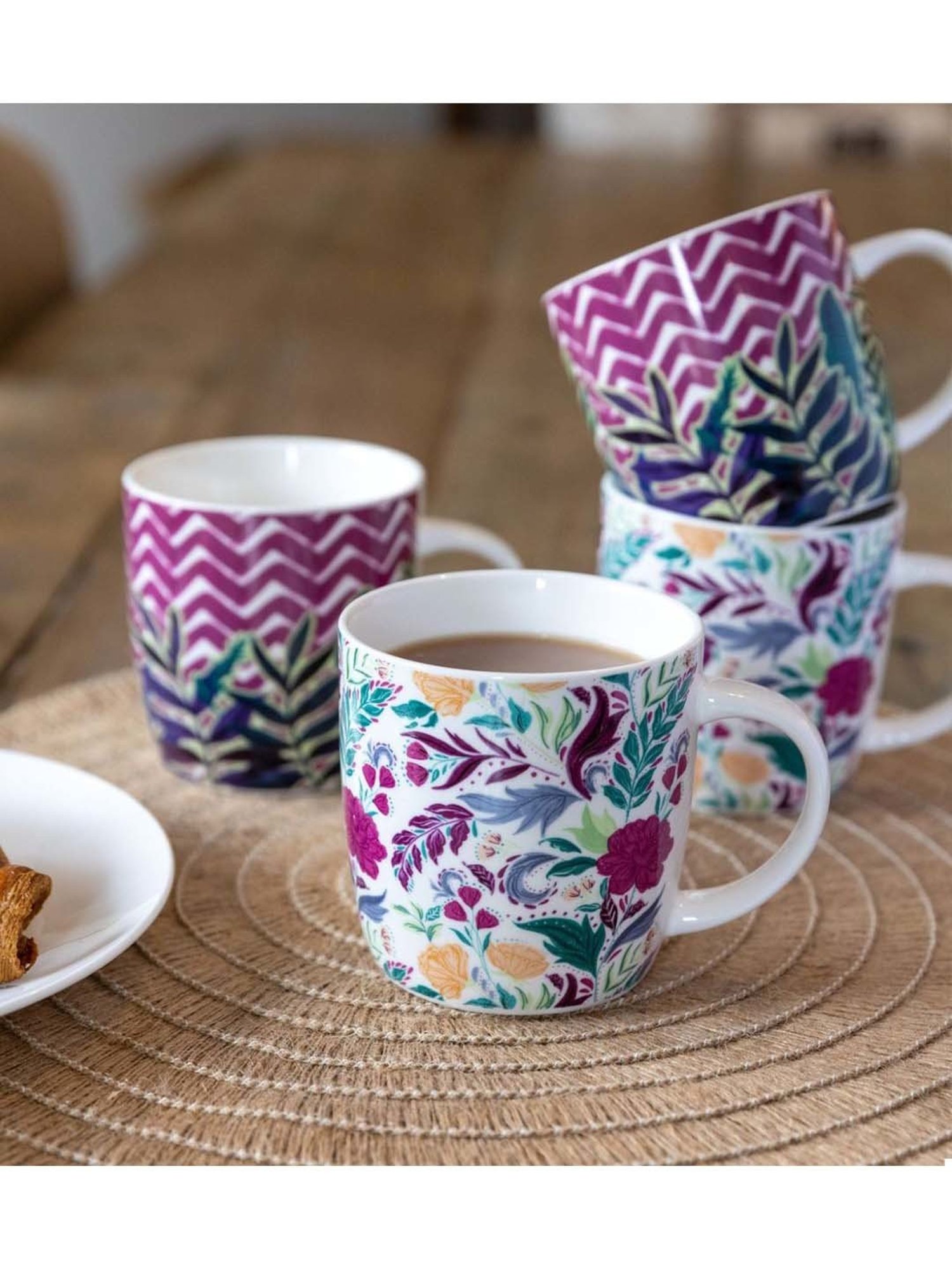 KitchenCraft Multicolor Ceramic Barrel Mug (0.425 L) - Set of 4