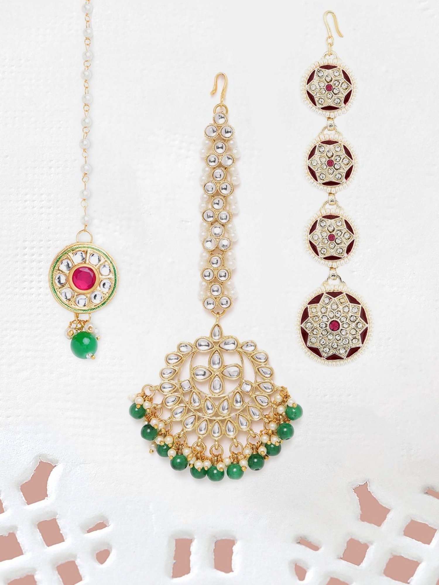 Zaveri Pearls Combo of 3 Gold Tone Kundan Maangtikka-ZPFK13083