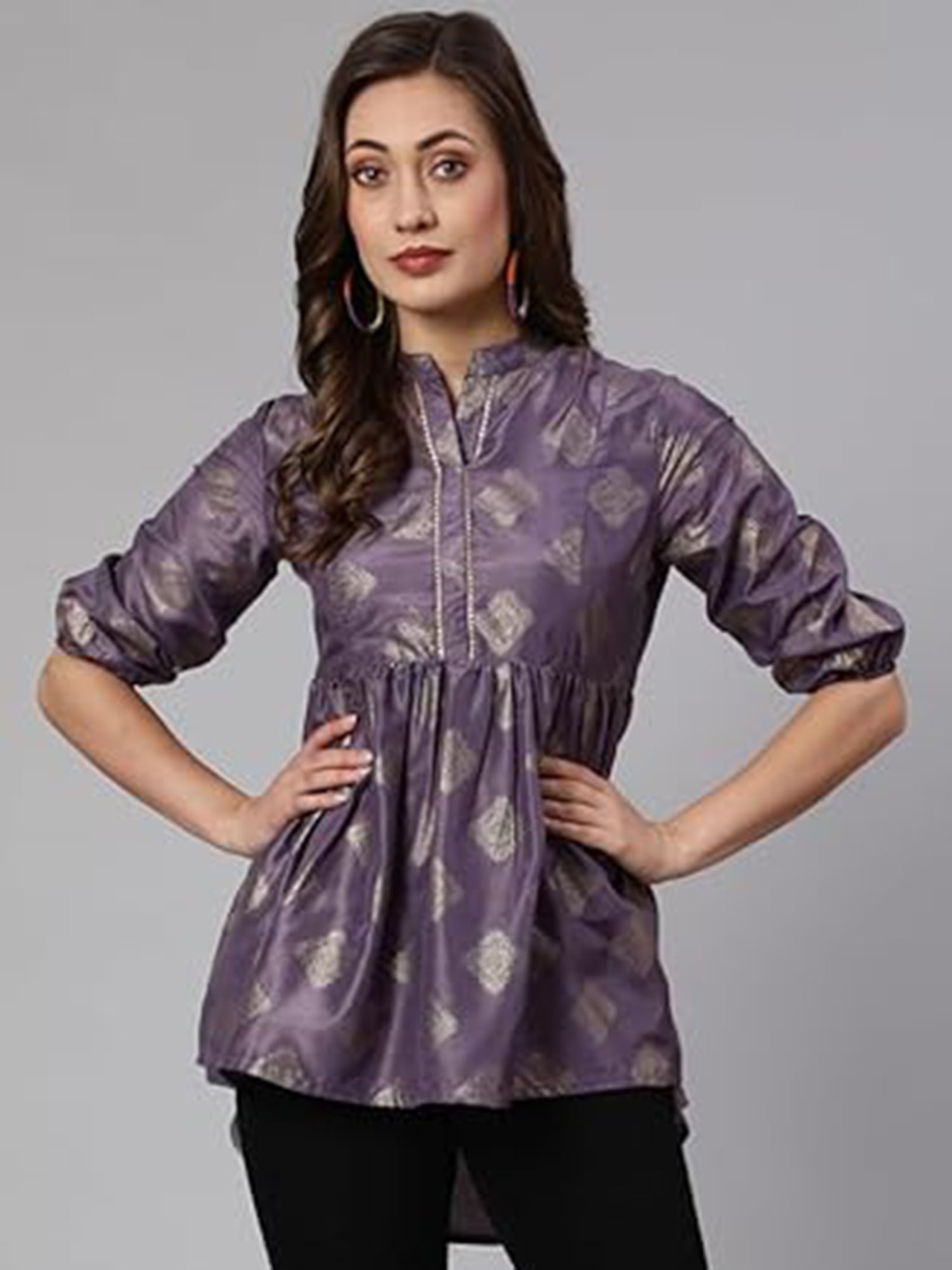 Jaipur Kurti Purple Printed Peplum Top