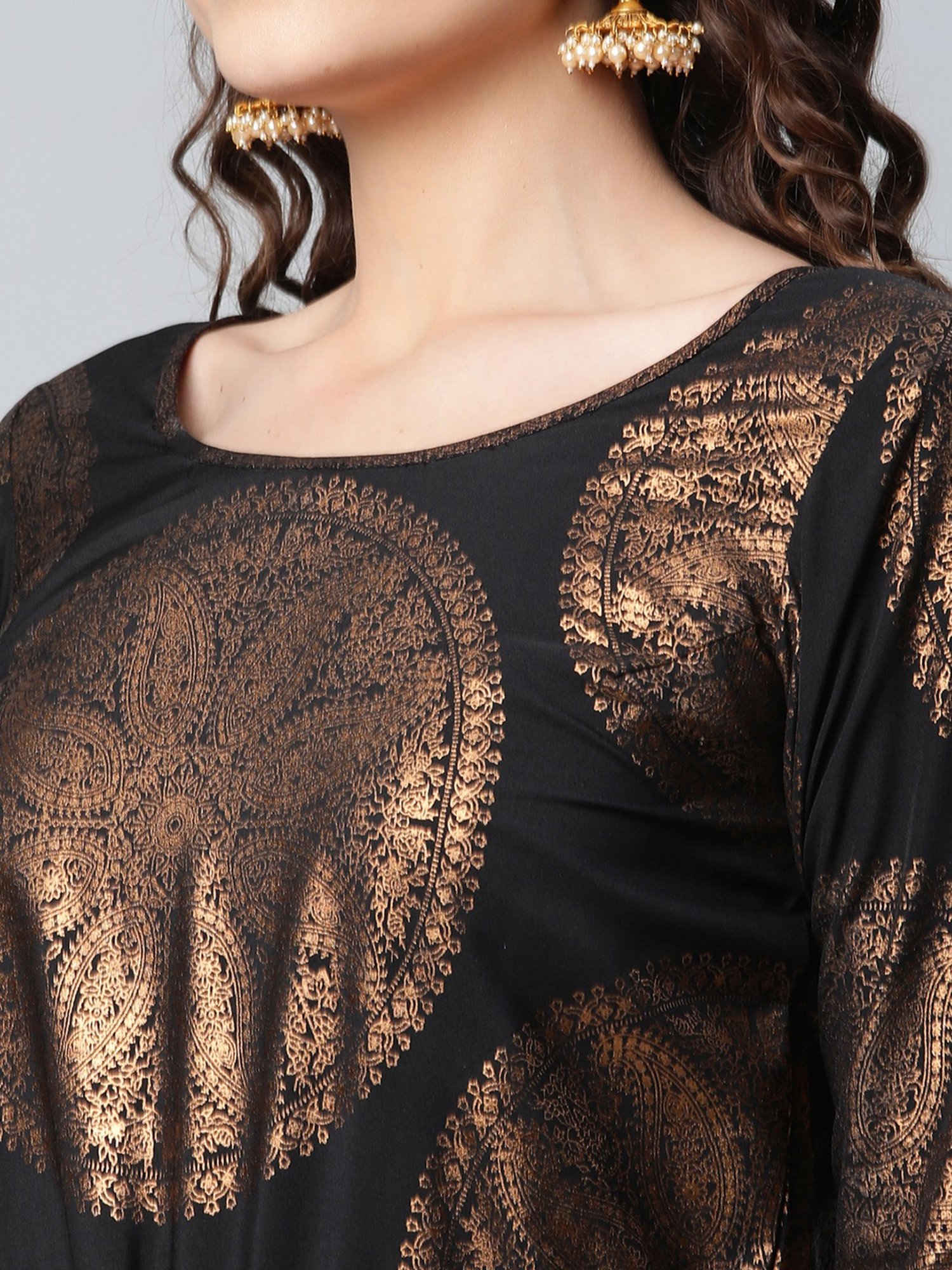 Ahalyaa Black & Golden Paisley Print Jumpsuit