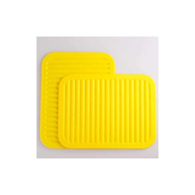 Plus Silicone Trivet Mat for Hot Pans and PotsS Hot Pads Counter Mat Heat Resistant Table Dish Drying Mat or Placemats 2 Pack,Size:9x12 Inch, Color: Yellow,Shape:Rectangular