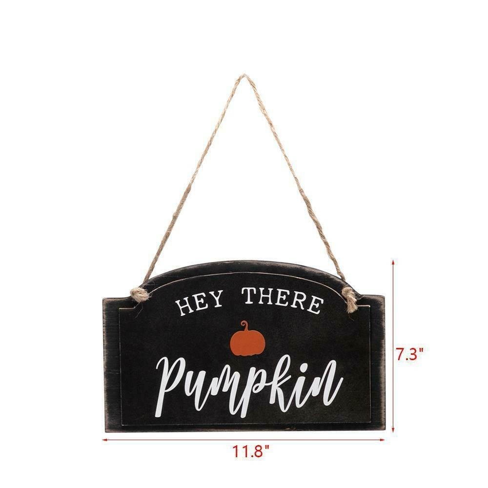 HEY THERE Pumpkin Autumn SIGN Wall Door Hanger Plaque Board for Halloween Decor