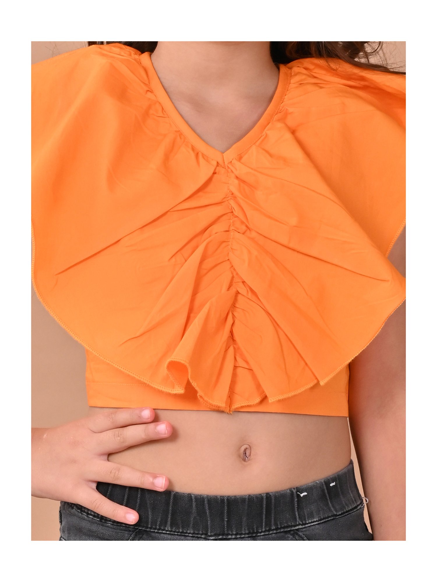 LilPicks Kids Yellow Solid Crop Top