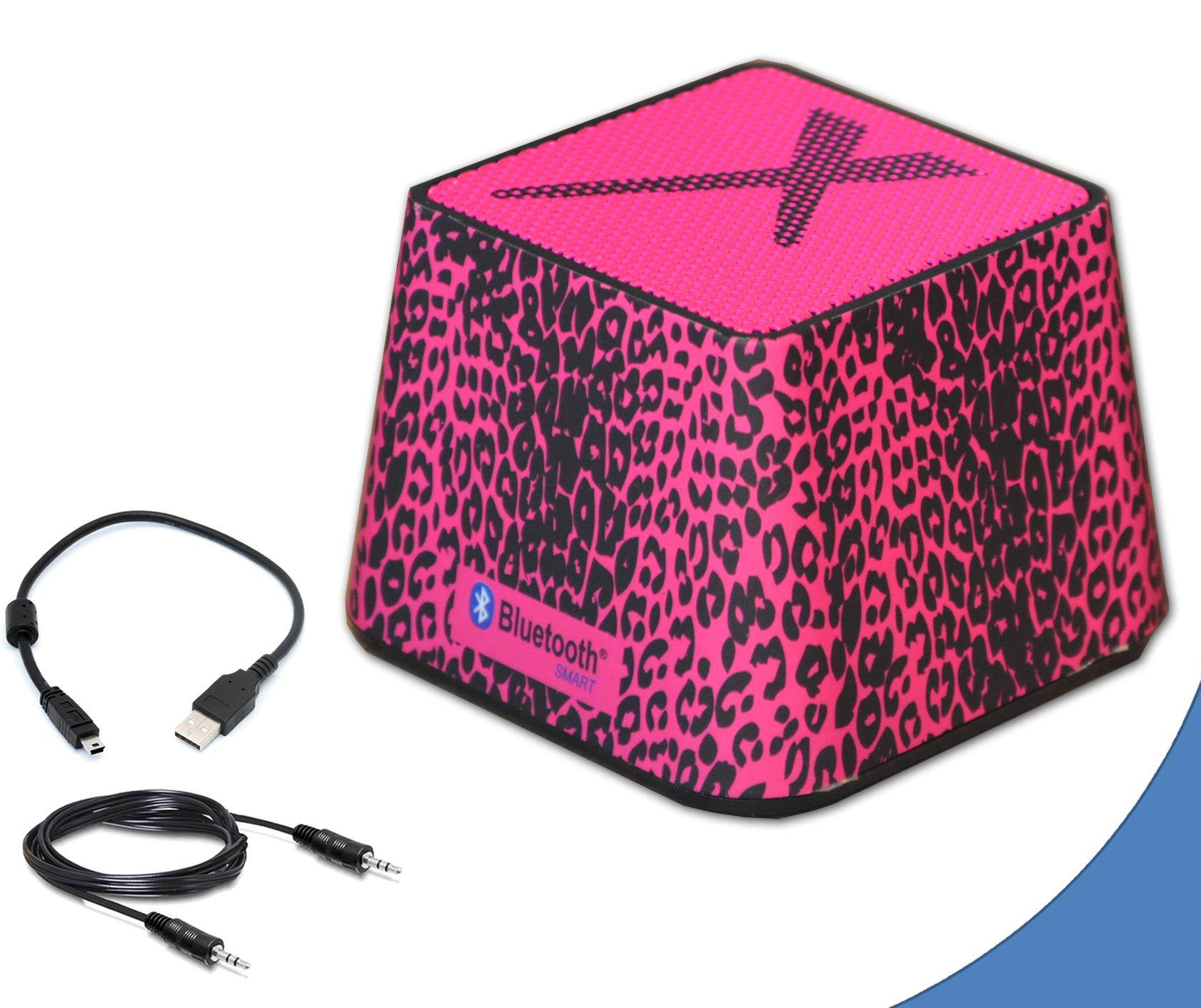 Xit Portable Mini Wireless Bluetooth Speaker in Stylish Hot Pink Leopard, Compatible with IPhone, Ipod, Smartphones and All Bluetooth Enabled Devices + 360-Degree Sound Output