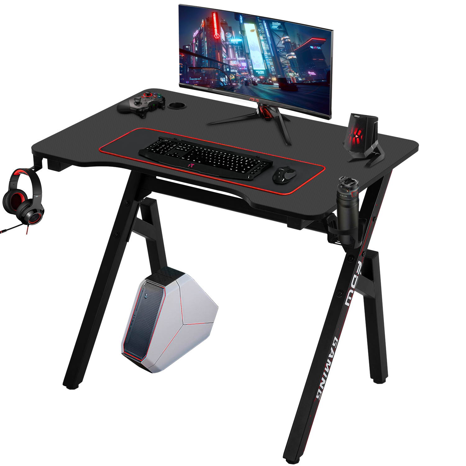 Computer Desk Gaming Desk 35.2"/45.2"/47.2" Student PC Desk Writing Desk Office Desk Extra Large Modern Ergonomic Racing Style Table Workstation Carbon Fiber Cup Holder Headphone Hook (35.2 inches)