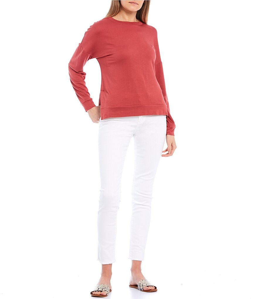 Moa Moa Long-Sleeve Side-Slit Knit Sweatshirt