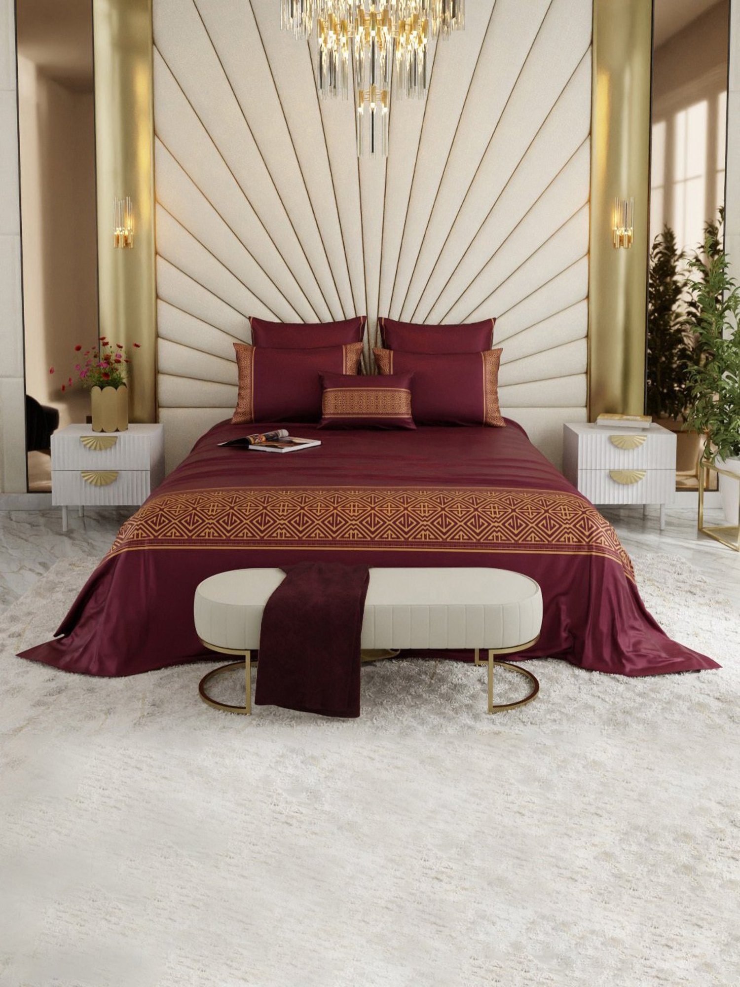 Stoa Paris Majesty Merlot Wine 300 TC Polyester Super king Crown of Versailles Bedding Set